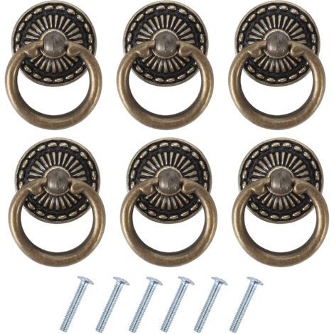 6PCS Poignee de Meuble Vintage Poignées de Tiroir Antique Poignée de Porte en Bronze pour Meuble Armoire Commode Porte Placard (1/5)