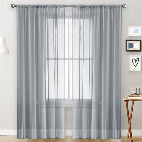 Zwei schlichte, doppelsträngige Trinylon-Gardinen/transparente Gardinen, halbverdunkelnd, dünner Fenstervorhang, 100 cm x 130 cm – grau (1/5)