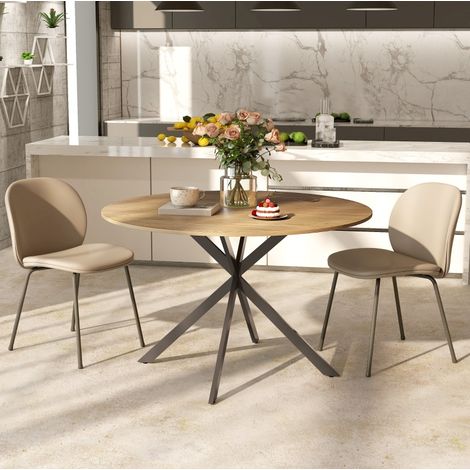 Table à manger ronde 4 places, Ø120 cm, style industriel, plateau bois avec pieds en acier noirs et pieds réglables, pour cuisine, salle à manger – CHICFURN (1/5)