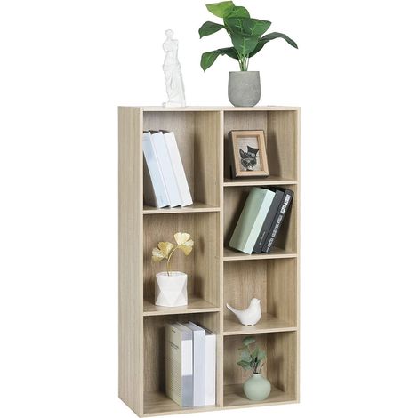 WOLTU 7 Cube Wooden Bookcase Shelving Storage Display Shelves Wood Unit Baskets Oak (1/5)