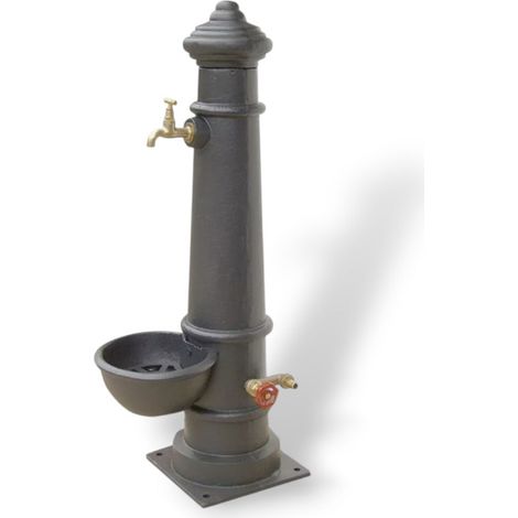 Fontana a colonna in ghisa verniciata antracite con idrante laterale e griglia di scolo Applio