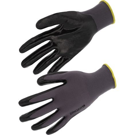Lot 10 Gants de Travail Nitrile Noir Polyamide Sans Couture - Taille 9 - Manutention Legère Milieu Humide - EN 388 (1/4)