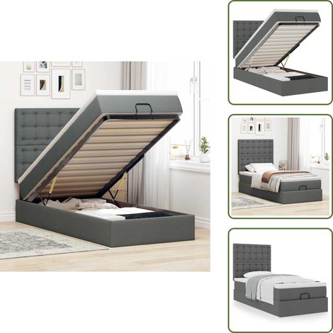 vidaXL Ottoman-Bett mit Matratze Dunkelgrau 100x200 cm Stoff