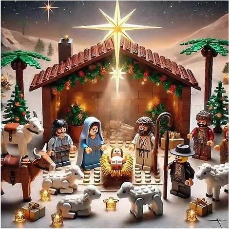 Nouvelle crèche à construire, blocs de bricolage et décorations