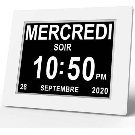 8-Zoll-LCD-Digitaluhr – HD-Weiß-auf-Schwarz-Display – 8 Sprachen – Erinnerungsfunktion für Alzheimer-Patienten – Automatische Dimmfunktion (1/5)