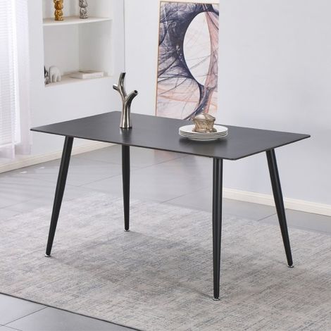 Tavolo fisso Kilo 140x80 cm. con piano in ceramica effetto marmo nero con venature oro opaco e gambe nere