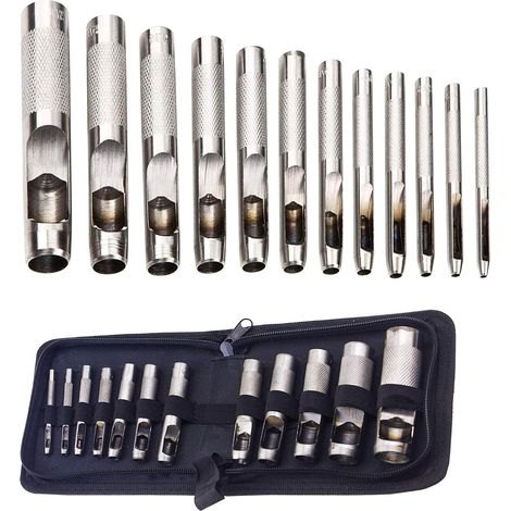 Kit di 12 punzoni cavi per cuoio, adatti per pelle, cinturini per orologi, tela e occhielli in metallo. (1/5)