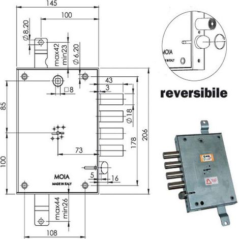 Serratura di Sicurezza Triplice Destra Moia E73 614/281