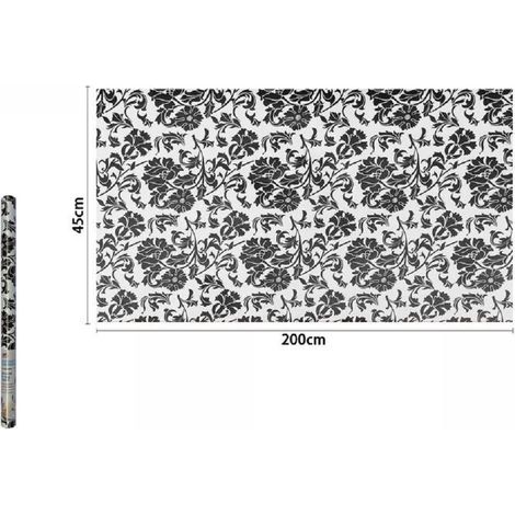 TRADE SHOP - Rotolo Pellicola Adesiva In Pvc Bianco Fiori Neri 45cmx2mt Mobili Cassetti 71227 -