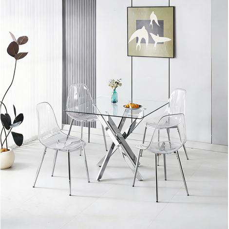 MEUBLIV Conjunto de mesa y 4 sillas 80x80x75 cm cromado - tablero de vidrio (1/5)