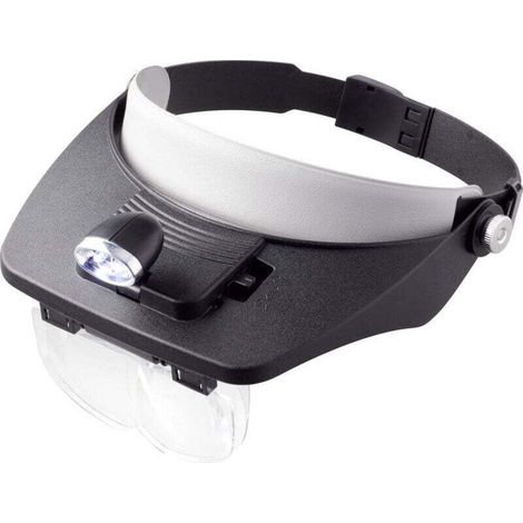 Loupe frontale avec éclairage LED Grossissement: 1.2 x, 1.8 x, 2.5 x, 3.5 x Lentille: (L x l) 102