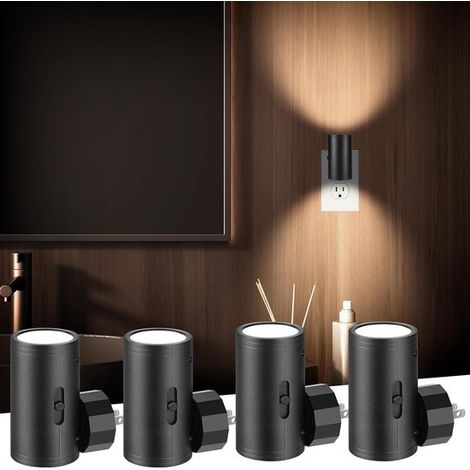 4 luces nocturnas LED enchufables, sensor crepuscular, 5-300 lm, brillo ajustable, 2700K, Luces nocturnas regulables para cocina, pasillo (1/5)