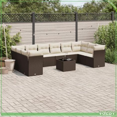 Salon de jardin - Ensemble modulaire 11 pcs - Résine tressée marron - Table verre trempé - Coussins déhoussables (1/5)