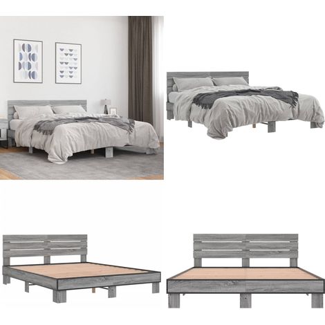Cadre de lit sans matelas sonoma gris 150x200 cm - Cadre De Lit - Lit Double - Sommier - Literie - Meuble Chambre - Home & Living (1/5)