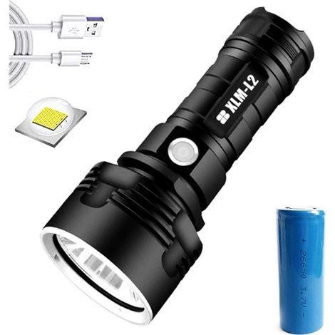 Rechargeable Flashlight, 30000-100000 Lumen High Power LED Waterproof Flash Light Lamp Ultra Bright (25W XLM-L2) (1/5)