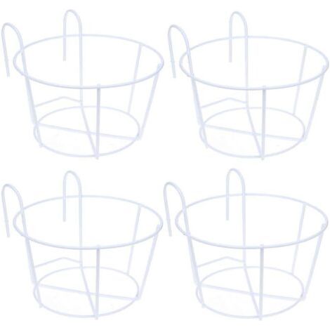 QORVA-Support de fleurs suspendu blanc 252514.5cm 4 pièces support de pot de fleurs balcon rond en fer panier de fleurs suspendu adapté pour balcon