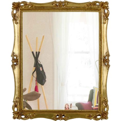 Miroir décoratif, Miroir de Maquillage Mural et de Table, carré (Or Antique, 42 x 34,3 cm) (1/5)