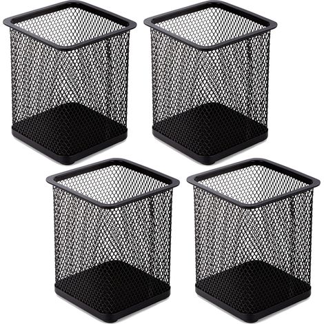 Lot de 4 porte-stylos de bureau en fer creux - Carrés - Noirs