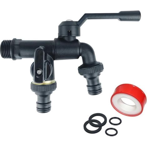 Robinet de jardin double en laiton 3/4 pouce, antirouille et antigel, livré avec 2 raccords de tuyau gratuits, adapté pour nettoyage de jardin et cuve à eau, couleur noire