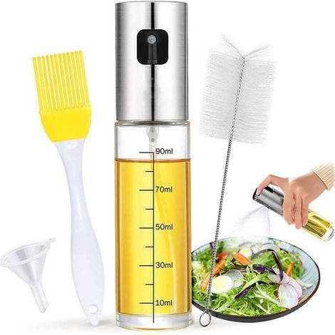 Flacon pulvérisateur rechargeable pour huile et huile d'olive, en acier inoxydable et verre, 90 ml, pour la cuisson.-AquaForge (1/5)