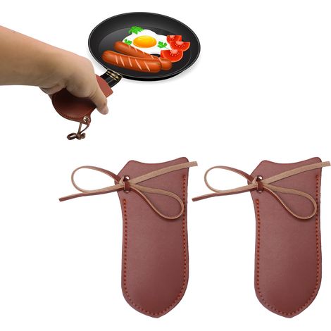 Lot de 2 housses de poignée pour poêle en fonte, idéales pour le camping et les activités de plein air. Anti-brûlures, antidérapantes et résistantes aux hautes températures, elles sont revêtues de cui (1/5)
