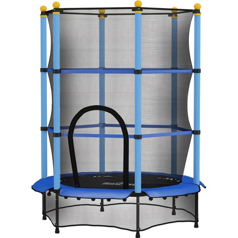 Trampoline pour enfants, Ø 140 cm, avec filet de sécurité, pour une utilisation intérieure et extérieure, acier et plastique, charge maximale 50 kg, bleu (1/5)
