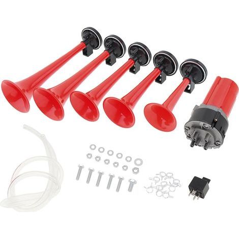 5PCS 125dB 12V Musical Trumpet Horn with Compressor, Loud Air Horn Kit for Car Truck Boat Bus, Includes Installation Accessories (1/5)
