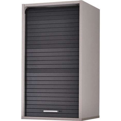 Les Tendances – Meuble haut de cuisine gris avec rideau noir – Dimensions L 40 x H 72 x P 35 cm – 2 tablettes réglables – Éco-conçu en France (1/4)
