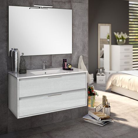 Meuble de salle de bain 80cm simple vasque - 2 tiroirs - hibernian (bois blanchi) - IRIS (1/5)