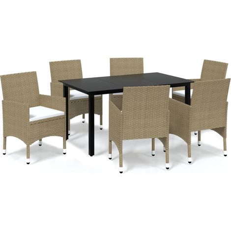 Maison Exclusive - Ensemble à manger de jardin et coussins 7 pcs Poly rotin Beige (1/5)