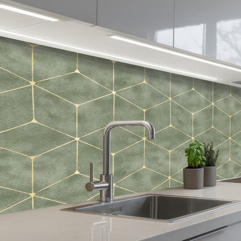 REVETEMENT MURAL DE CUISINE, CRÉDENCE DE CUISINE Subtil - Géométrique - Or - Vert 150x60 cm