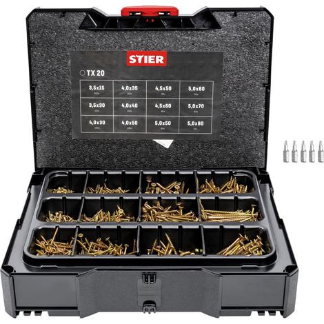 STIER Spanplattenschrauben-Systainer I T-LOC mit 1.380 Schrauben, Transportkiste, Systainer mit Sortiment, Kombinierbarer Systainer, Stapelbarer Koffer, Effizientes Set (1/5)