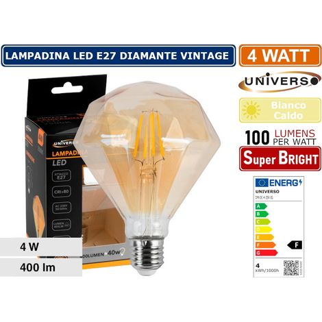 LAMPADINA LED VINTAGE A FORMA DI DIAMANTE E27 4W VETRO AMBRATO FILAMENTO LUCE CALDA 2500K PUB TAVERNE (1/7)