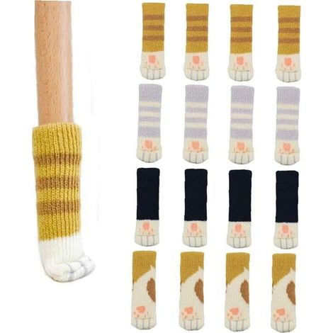 Protège-pieds de table à motifs de pattes de chat, 16 pièces, chaussettes tricotées pour chaises et meubles (1/5)