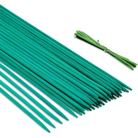50 estacas de soporte para plantas de 44,5 cm - Estacas resistentes a la intemperie para tomates, guisantes, hortalizas y orquídeas, con 50 alambres de sujeción. (1/4)