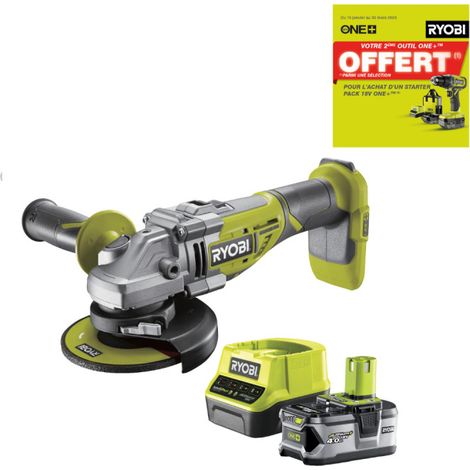 Meuleuse d'angle RYOBI 18V LithiumPlus One+ Brushless - 1 batterie 4,0 Ah - 1 chargeur rapide - R18AG7-140S (1/5)