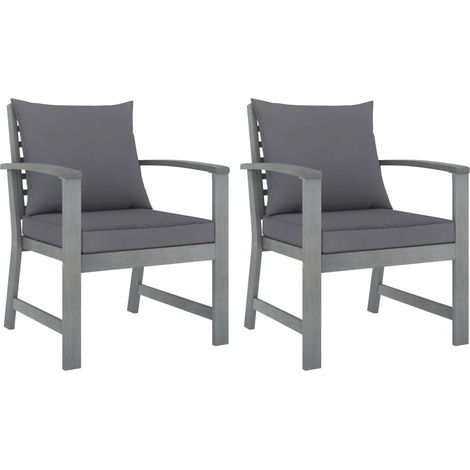 vidaXL Sedie da Giardino e Cuscini Grigio Scuro 2 pz Massello Acacia