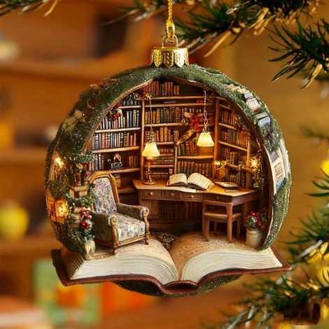 Ornement Livre - Décoration Arbre De Noël En Plastique 2D 8 Cm - Pour Coin Lecture Bibliothèque - 1 Pièce (1/5)