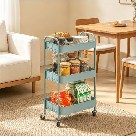 Carrello portavivande a 3 ripiani in acciaio azzurro con ruote OKWISH (1/5)