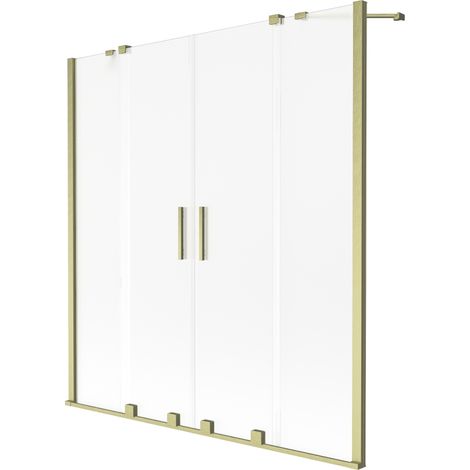 Mexen Velar Duo paravent de bain 2 volets coulissants 150 x 150 cm, givré, or brossé - 896-150-000-32-55 (1/2)