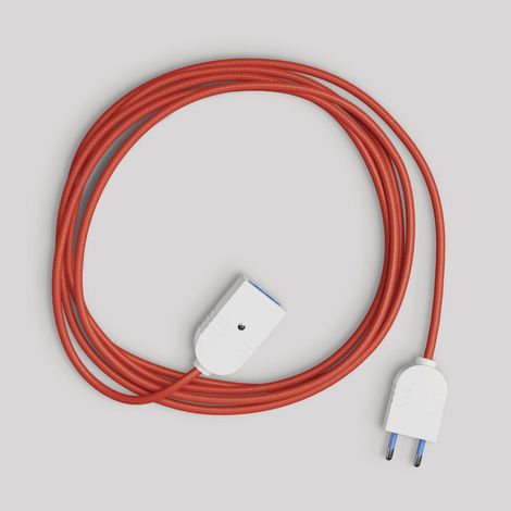 creative cables -  Prolunga elettrica con cavo tessile rosso lucido 2P 10A Made in Italy (1/2)
