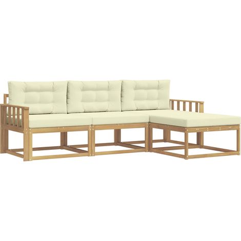Outdoor Sofa Set with Cushion 4 pcs White and Cream Polyester vidaXL (1/5)