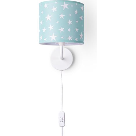 Paco Home Lámpara De Mesa Cuarto Infantil Pantalla De Tela Redonda Pared Luna Estrellas E14 Lámpara de pared - Blanco, Diseño 5 (Ø18 cm)