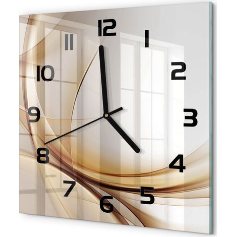 Horloge Murale Carrée Sans Tic-Tac en Verre Moderne Chambre Bureau Abstraction de vague 30x30 cm (1/5)
