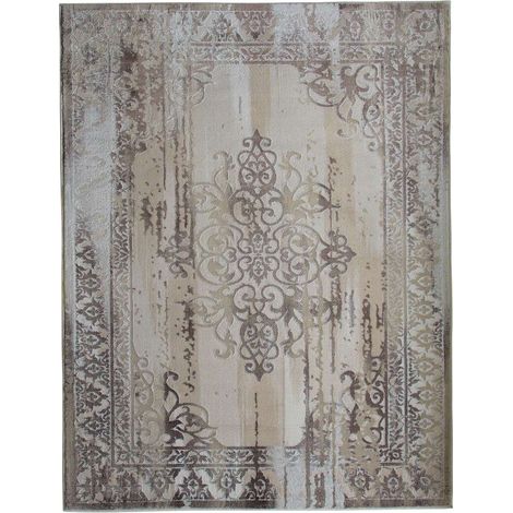 Tapis salon vintage motif médaillon beige 120x170 cm – 100% polyester – Épaisseur 10 mm – Entretien facile – Thedecofactory