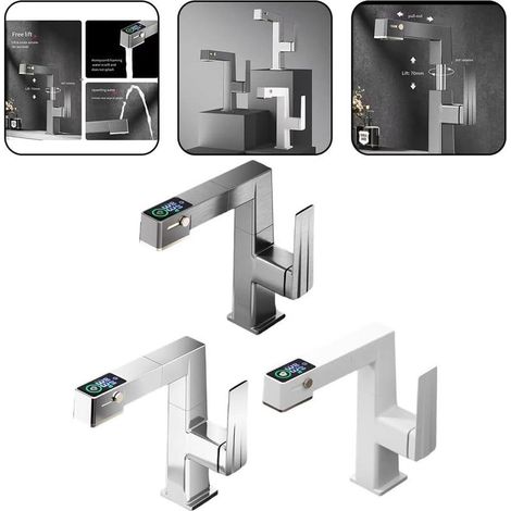 Mitigeur de salle de bain moderne haute technologie blanc, robinet flexible avec grande amplitude de mouvement, design pratique pour lavabo douche et salle de bain moderne (1/4)