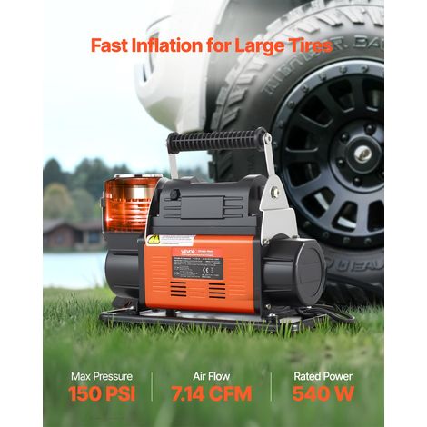 Gonfleur Pneus Voiture 12 V Compresseur à Air Portatif 202 L/min 540 W Arrêt Automatique 10,3 bar avec Écran LCD, Adaptateurs, Pomp… (1/5)