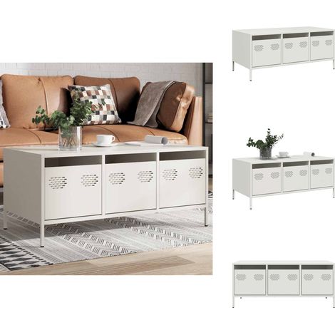 Table basse blanc 101,5x50x43,5 cm acier laminé à froid - Table Basse - Tables Basses - Table D'appoint - Bout De Canapé (1/5)
