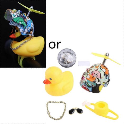 Sonnette de vélo mignonne en forme de canard jaune avec casque, pouvant également servir de décoration pour voiture. (1/5)