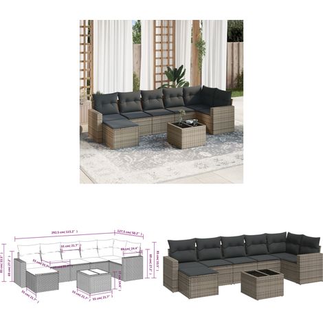 8-tlg. Garten-Sofagarnitur mit Kissen Grau Poly Rattan - Gartenmöbel Set - PE-Rattan Möbel - Outdoor Sofa - Esstisch - Lounge Garnitur - Home & Living (1/3)